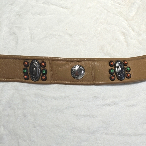 Salena's Collection Womens Belt Leather Tan Jeweled Buckle Boho Vintage Y2K - Picture 2 of 6